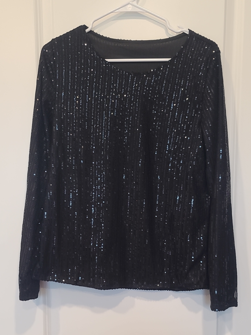 Black Sequin Long-Sleeve Women's Top